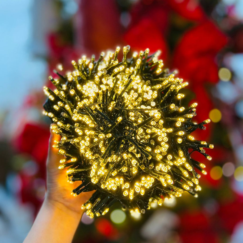 Pisca-pisca 1000 Leds Fio Verde Com Strobo - Bivolt Branco Quente 20m