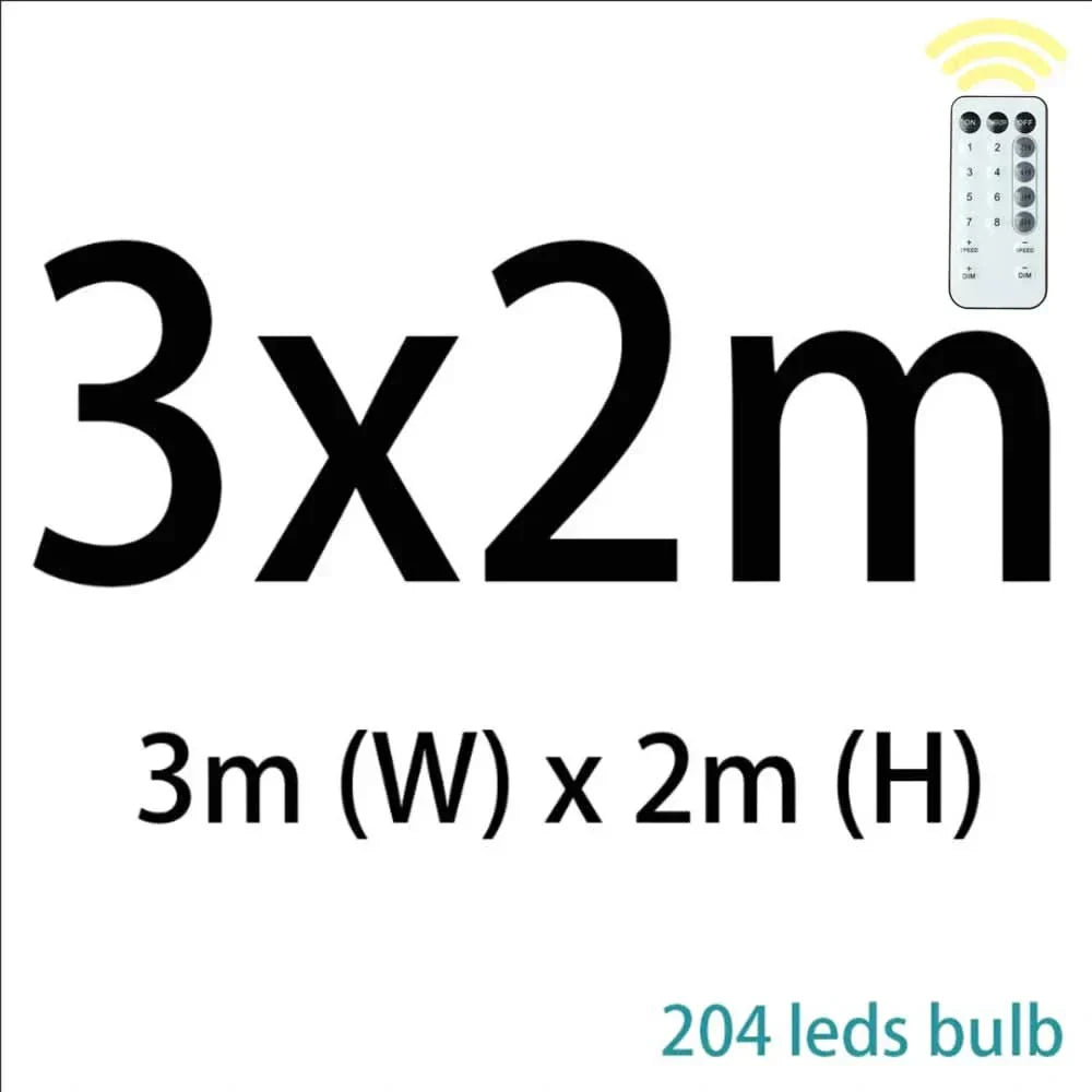 Cortina de Luzes de Fadas LED com Controle Remoto para Natal