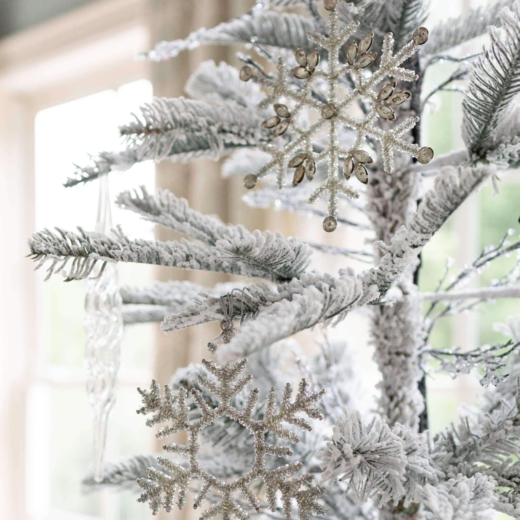 Kit 12 Enfeites De Floco De Neve Com Miçangas