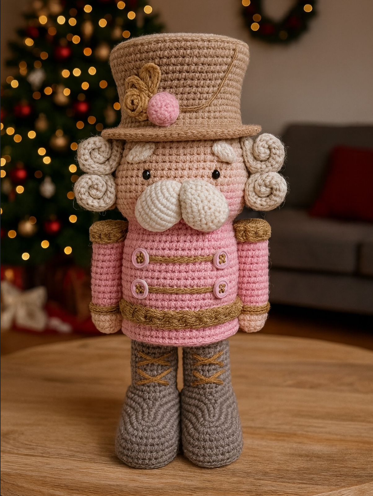 Quebra Nozes em Crochê Rosa 25cm