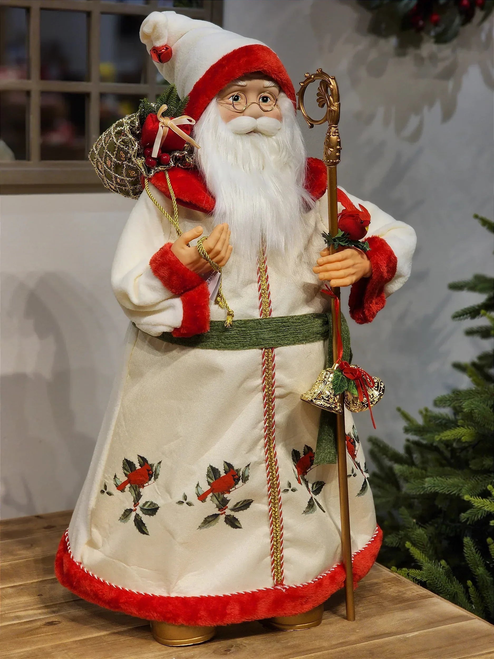 PAPAI NOEL CARDEAL EM PÉ VERMELHO E VERDE 80CM