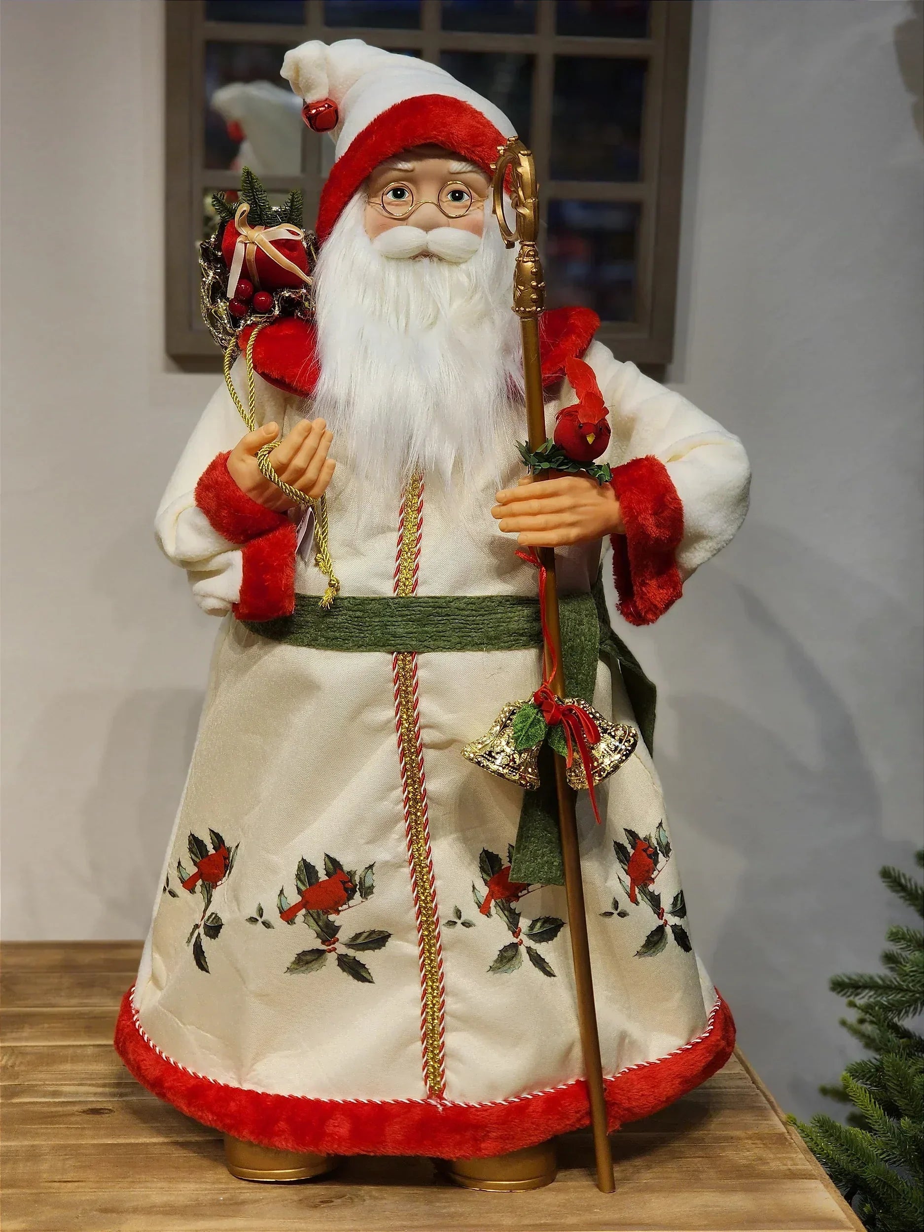 PAPAI NOEL CARDEAL EM PÉ VERMELHO E VERDE 80CM