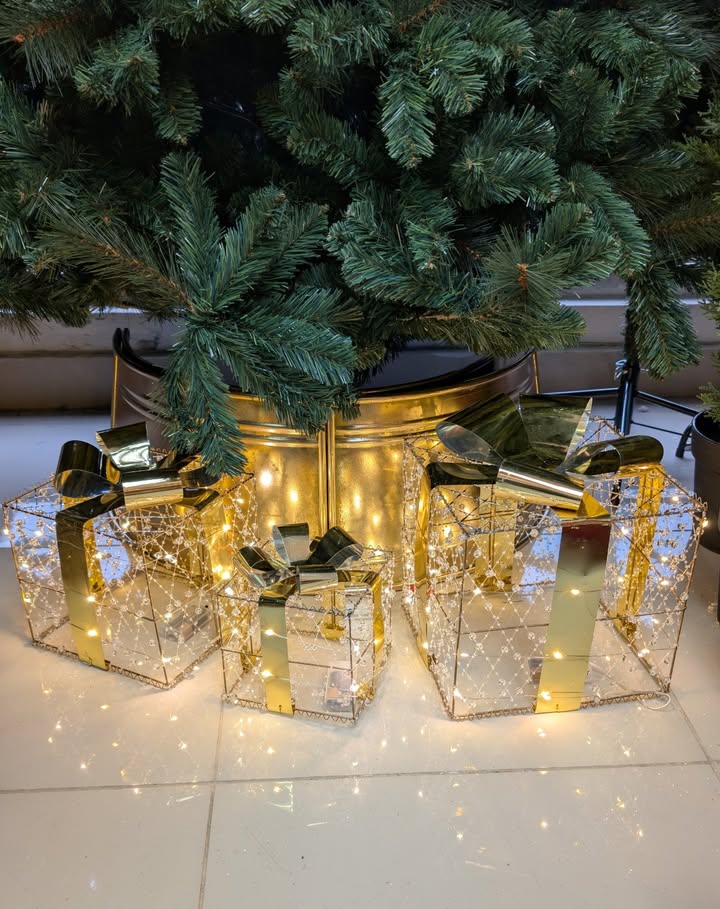 Kit 3 Caixas de Presente Natalinas com Luz de LED